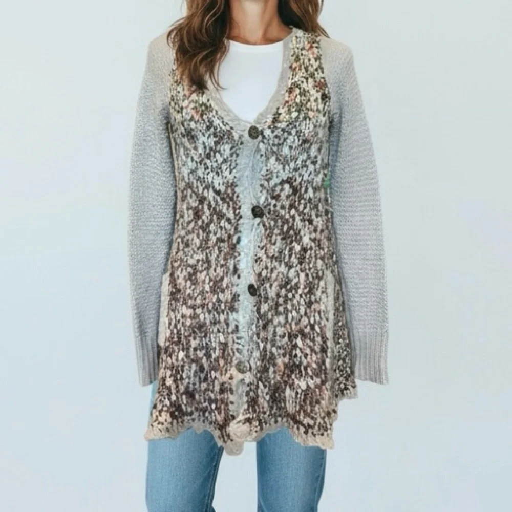 Free People Sweater Cardigan Size XS Boho Grandmacore Hippie Indie Brown Crochet